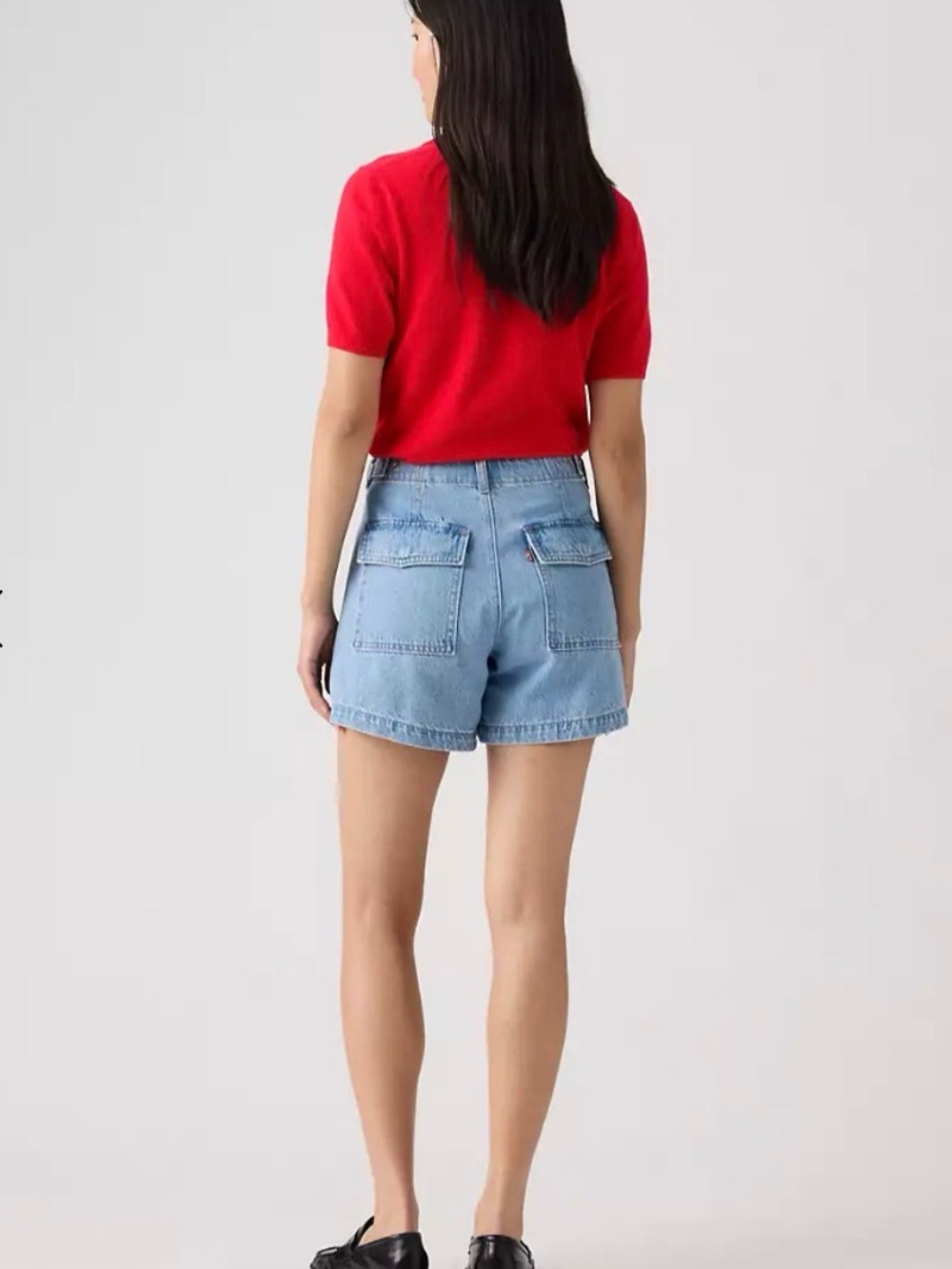 Levi's Medium Blue High-Rise Cinch Denim Shorts with Front Patch Pockets - Picture 11 of 12